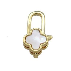 Copper Lobster Clasp Pave Shell Clover 18K Gold, approx 10-18mm [FD13870]