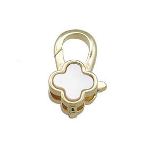 Copper Lobster Clasp Pave Shell Clover 18K Gold Plated, approx 10-18mm [FD13879]