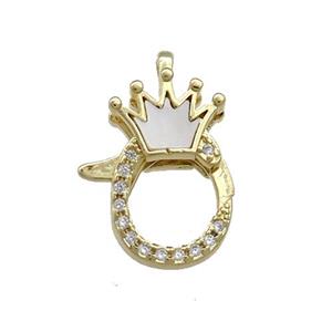 Copper Lobster Clasp Pave Shell Zircon Crown 18K Gold Plated, approx 13-19mm [FD13881]