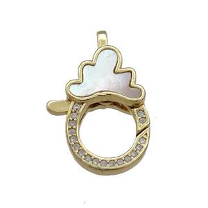 Copper Lobster Clasp Pave Shell Zircon 18K Gold Plated, approx 15-21mm [FD13883]