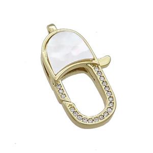 Copper Lobster Clasp Pave Shell Zircon 18K Gold Plated, approx 13.5-23mm [FD13884]