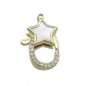 Copper Lobster Clasp Pave Shell Zircon Star 18K Gold Plated, approx 11.5-18mm [FD13885]