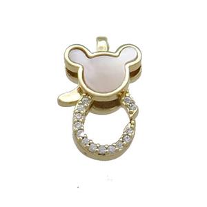 Copper Lobster Clasp Pave Shell Zircon 18K Gold Plated, approx 10-17mm [FD13886]