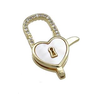 Copper Lobster Clasp Pave Shell Zircon Lock 18K Gold Plated, approx 12-25mm [FD13888]