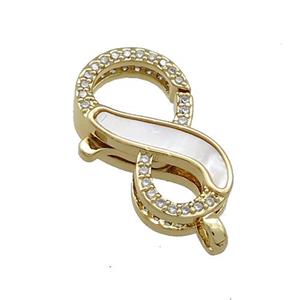 Copper Lobster Clasp Pave Shell Zircon 18K Gold Plated, approx 13-23mm [FD13889]