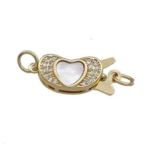 Copper Slider Clasp Pave Shell Zircon Heart 18K Gold Plated, approx 8-20mm [FD13891]