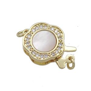 Copper Slider Clasp Pave Shell Zircon 18K Gold Plated, approx 13-18mm [FD13893]