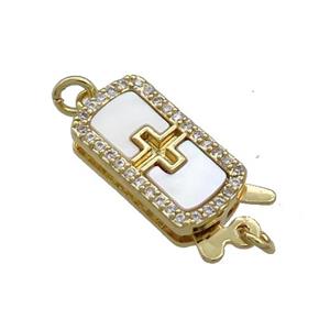 Copper Slide Clasp Pave Shell Zircon 18K Gold Plated, approx 8-20mm [FD13896]