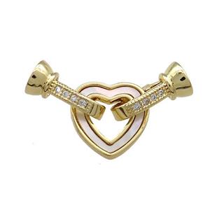 Copper Clasp Pave Shell Zircon Heart 18K Gold, approx 13mm, 6-14mm [FD13900]