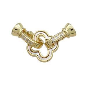 Copper Clasp Pave Shell Zircon Clover 18K Gold, approx 14mm, 6-14mm [FD13901]