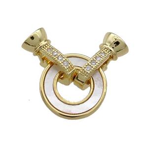 Copper Clasp Pave Shell Zircon Circle 18K Gold, approx 15mm, 6-14mm [FD13902]