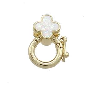 Copper Bail Pave White Fire Opal Clover 18K Gold, approx 7mm, 9mm, 3mm hole [FD13906]