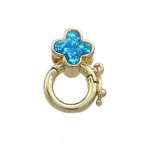 Copper Bail Pave Blue Fire Opal Clover 18K Gold, approx 7mm, 9mm, 3mm hole [FD13907]