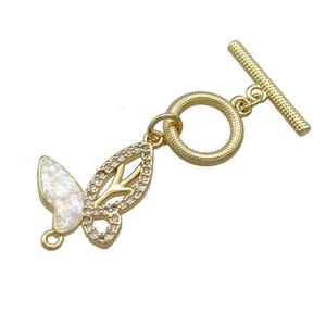 Copper Toggle Clasp Pave Fire Opal Zircon Butterfly 18K Gold, approx 11mm, 17mm, 15-16mm [FD13923]