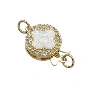 Copper Slide Clasp Pave Fire Opal Zircon Clover 18K Gold, approx 13mm [FD13925]