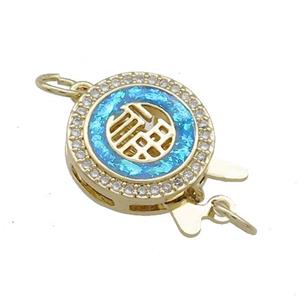 Copper Slide Clasp Pave Fire Opal Zircon LuckyFu Circle 18K Gold, approx 14mm [FD13933]