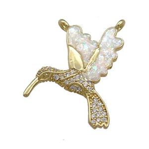 Copper Hummingbirds Charms Pendant Pave Fire Opal Zircon 2loops 18K Gold, approx 18-25mm [FD13948]