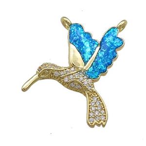 Copper Hummingbirds Charms Pendant Pave Fire Opal Zircon 2loops 18K Gold, approx 18-25mm [FD13949]