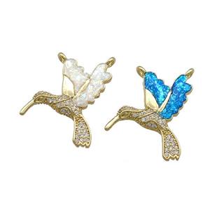 Copper Hummingbirds Charms Pendant Pave Fire Opal Zircon 2loops 18K Gold Mixed, approx 18-25mm [FD13950]