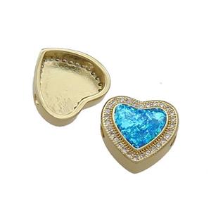 Copper Heart Beads Pave Blue Fire Opal Zircon 18K Gold, approx 13.5mm [FD13952]