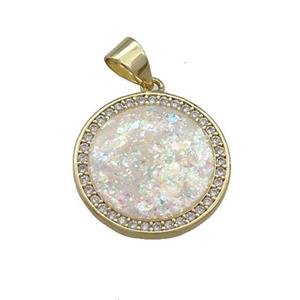 Copper Circle Pendants Pave Fire Opal Zircon 18K Gold, approx 17mm [FD13953]