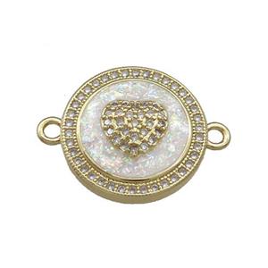 Copper Circle Connector Pave Fire Opal Zircon Heart 18K Gold, approx 18mm [FD13956]