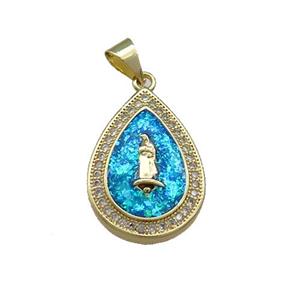 Copper Teardrop Pendant Pave Fire Opal Zircon Jesus 18K Gold, approx 15-20mm [FD13958]