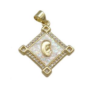 Virgin Mary Charms Copper Square Pendant Pave Fire Opal Zircon Prayer 18K Gold Plated, approx 21mm [FD13959]