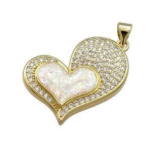 Copper Heart Pendant Pave Fire Opal Zircon 18K Gold, approx 25mm [FD13965]