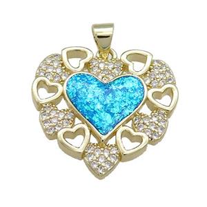 Copper Heart Pendant Pave Fire Opal Zircon 18K Gold, approx 24mm [FD13968]