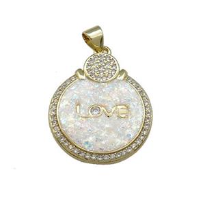 Copper Circle Pendant Pave Fire Opal Zircon LOVE 18K Gold Plated, approx 20mm [FD13969]