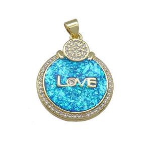 Copper Circle Pendant Pave Fire Opal Zircon LOVE 18K Gold Plated, approx 20mm [FD13970]