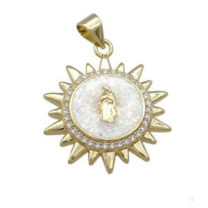 Copper Sun Charms Pendant Pave Fire Opal Zircon Jesus 18K Gold Plated, approx 22mm [FD13973]