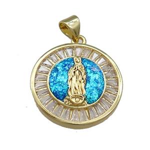 Copper Circle Pendant Pave Fire Opal Zircon Jesus 18K Gold Plated, approx 20mm [FD13976]
