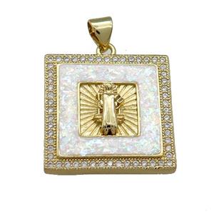 Copper Square Pendant Pave Fire Opal Zircon Jesus 18K Gold Plated, approx 21mm [FD13983]