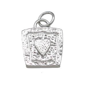 Copper Square Heart Pendant Platinum Plated, approx 11mm [FD13996]