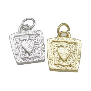Copper Square Heart Pendant Mixed, approx 11mm [FD13998]