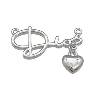 Copper Heart Pendant Love 2loops Platinum Plated, approx 7mm, 13-25mm [FD14002]