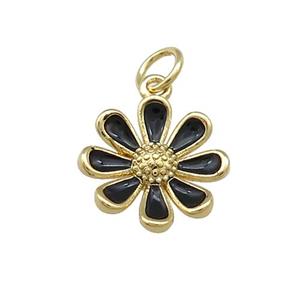 Copper Daisy Pendant Flower Black Enamel Gold Plated, approx 13mm [FD14006]
