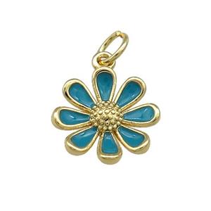 Copper Daisy Pendant Flower Teal Enamel Gold Plated, approx 13mm [FD14008]