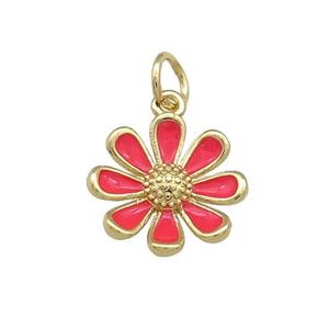 Copper Daisy Pendant Flower Red Enamel Gold Plated, approx 13mm [FD14009]