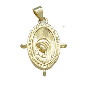 Virgin Mary Charms Copper Medal Pendant Oval Gold Plated, approx 15-20mm [FD14016]