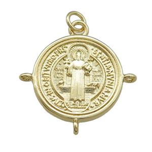 Copper Jesus Pendant Religious Medal Charms Circle Gold Plated, approx 19mm [FD14020]