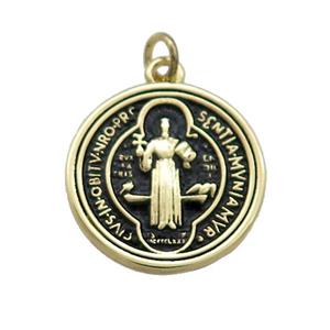 Copper Jesus Pendant Religious Medal Charms Black Painted Circle Gold Plated, approx 19mm [FD14021]