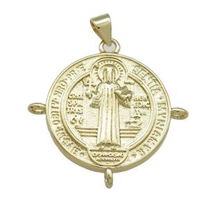 Copper Jesus Pendant Religious Medal Charms Circle Gold Plated, approx 23mm [FD14022]