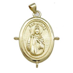 Saint Jude Charms Copper Mdeal Pendant Religious Oval Gold Plated, approx 20-27mm [FD14023]