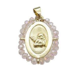 Copper Angel Pendant With Crystal Glass Wire Wrapped Oval Gold Plated, approx 20-25mm [FD14038]
