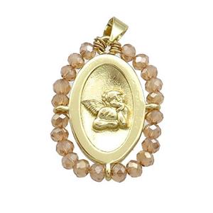 Copper Angel Pendant With Champagne Crystal Glass Wire Wrapped Oval Gold Plated, approx 20-25mm [FD14044]