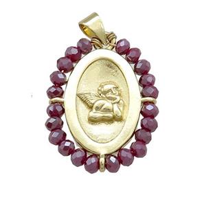 Copper Angel Pendant With Crystal Glass Wire Wrapped Oval Gold Plated, approx 20-25mm [FD14045]