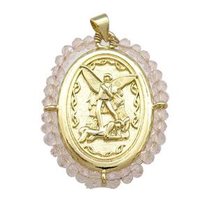 Fairy Charms Copper Oval Pendant With Crystal Glass Wire Wrapped Gold Plated, approx 27-35mm [FD14067]